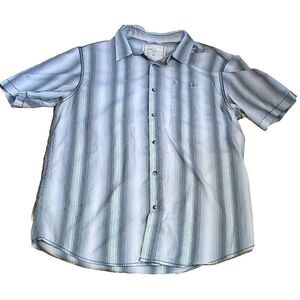 PrAna Shirt size Large Stripe organic Casual Short Sleeve‎ Slim outdoor hiking